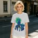 Olive Green Anime Graphic T-Shirt with Spiky Character Art