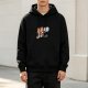 Black hoodie with angry cartoon cat graphic and funny text