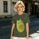 Olive Green T-Shirt With Cute Avocado Cat Holding Yarn Ball Print