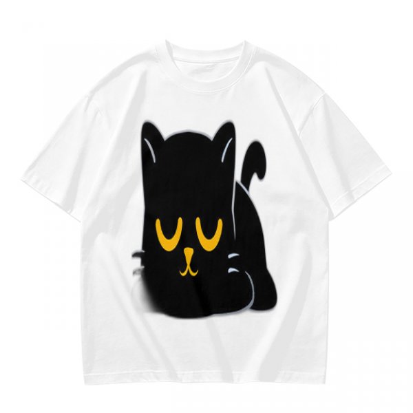 Olive T-Shirt with Relaxed Black Cat Graphic Design