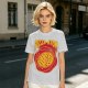 Olive green graphic t-shirt with pizza atom design
