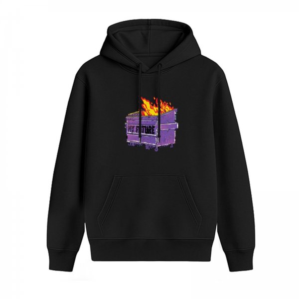 Black Hoodie With Burning Dumpster My Future Graphic Print