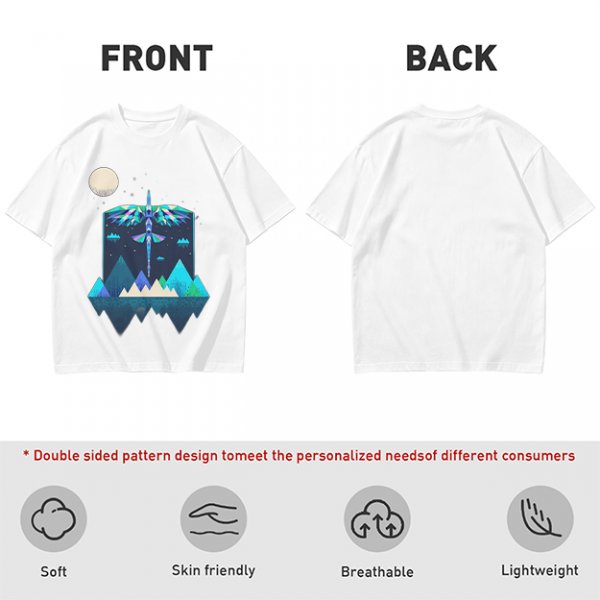 Olive T-Shirt With Geometric Dragonfly Mountain Night Scene Print