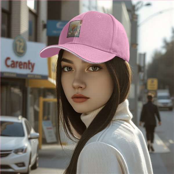 Black Baseball Cap with Japanese Style Mountain Figure Art Print