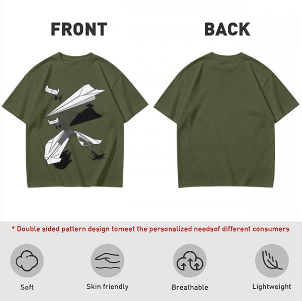 Olive T-Shirt with Paper Airplane Star Wars Inspired Print