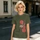 Olive T-Shirt With Crane Playing Cello Red Moon Art Print