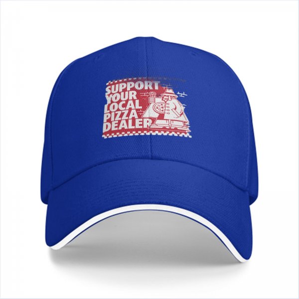 Black Baseball Cap With Support Your Local Pizza Dealer Print