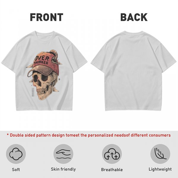 OVER THINKER Skull Graphic Olive T-Shirt