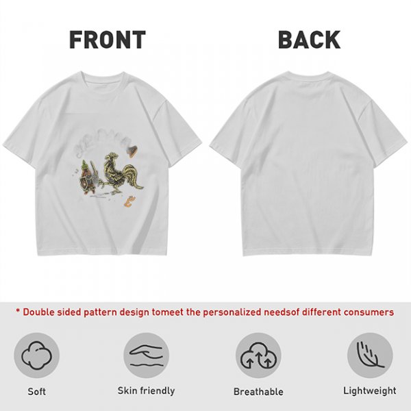 Olive Green T-Shirt With Knight Vs Rooster Fantasy Graphic Print
