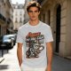 Olive t-shirt with detective cat 'Paws on the Case' graphic