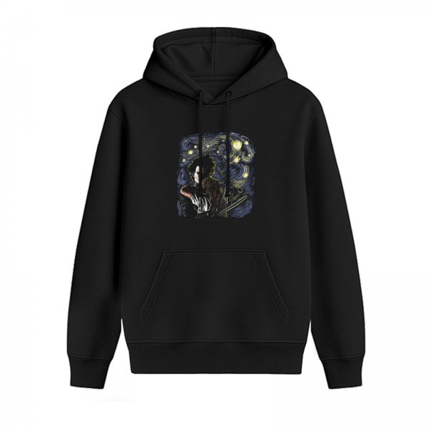 Black hoodie with Starry Night inspired Edward Scissorhands artwork