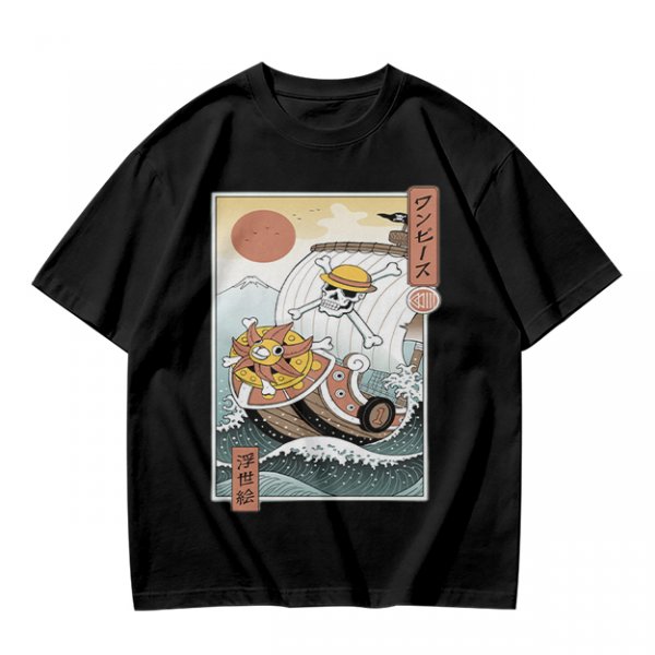 One Piece Thousand Sunny Pirate Ship Ukiyo-e Style Graphic T-Shirt
