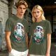 Olive T-Shirt With Sailor Cat Tattooed Pipe Design