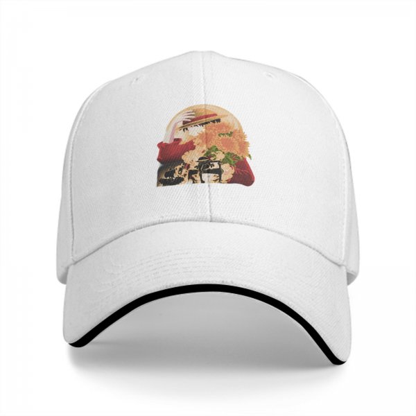 Black Baseball Cap With Anime Straw Hat And Sunflower Print