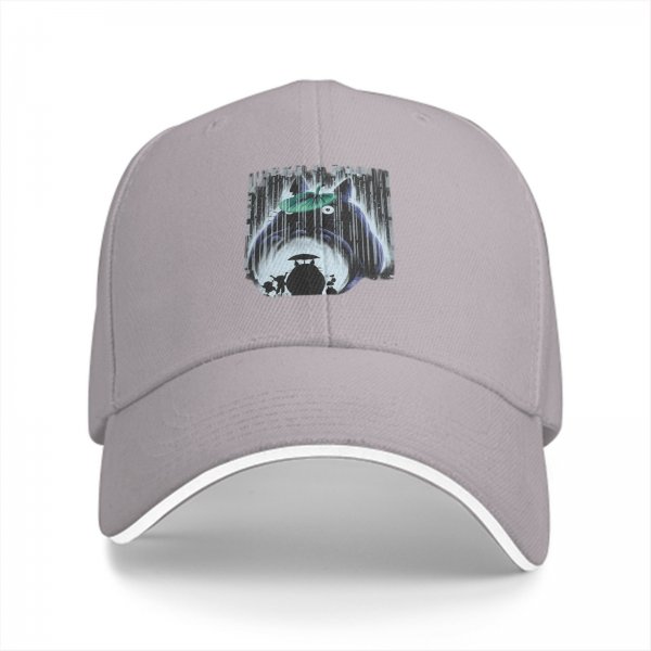 Black baseball cap with Totoro rainy forest graphic print
