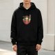 Black hoodie with a frog in a ramen bowl graphic