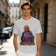 Olive t-shirt with skeleton religious graphic and Ecclesia Grayskullis text