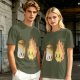 Olive T-Shirt With Cute Roasted Marshmallow And Fire Graphic