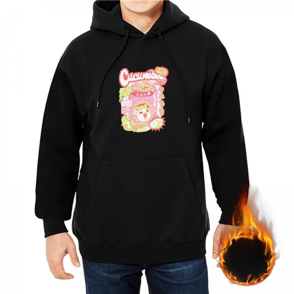 Black Graphic Hoodie with Cute Food Themed Print