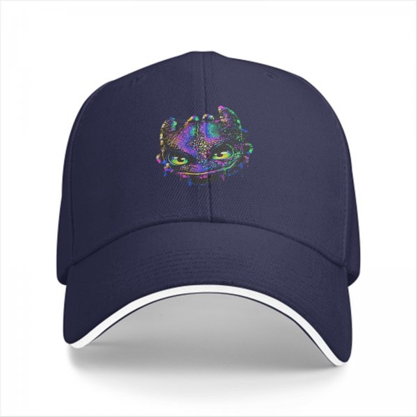 Black Baseball Cap With Neon Dragon Head Graphic Print
