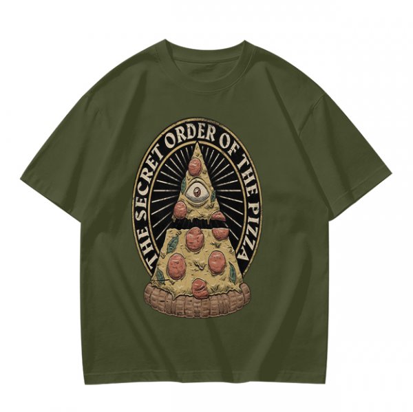 Olive T-Shirt With The Secret Order Of The Pizza All-Seeing Eye Print