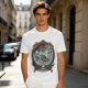 Olive Green Pirate Themed T-Shirt with Ship and Skull Graphic