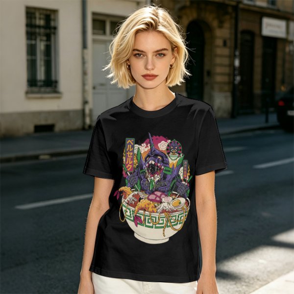 Anime Mecha Robot Ramen Bowl Graphic T-Shirt