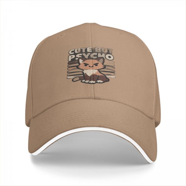Black baseball cap with cute but psycho cat graphic