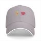 Black baseball cap with dancing pizza slice and pink heart design