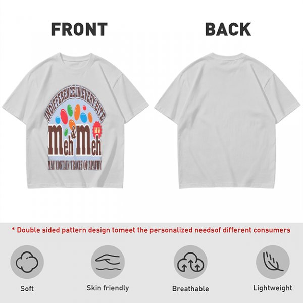 Meh and Meh novelty graphic t-shirt with indifference themed print