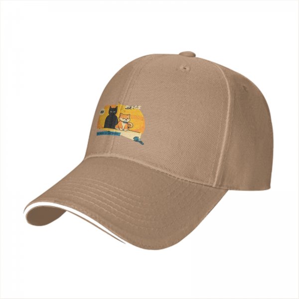 Black Baseball Cap with Cat and Shiba Inu Graphic Print