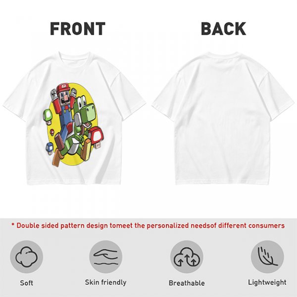 Olive T-shirt with Block Style Mario Riding Yoshi and Mushroom Graphics