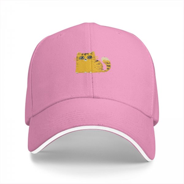 Black Baseball Cap With Cute Worried Orange Tabby Cat Graphic