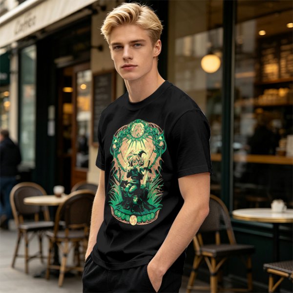 Olive Green T-Shirt With Fantasy Warrior Graphic Print