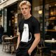 Olive T-Shirt With White Cat Playing Harmonica Graphic
