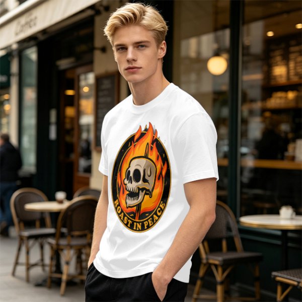 Olive T-Shirt With Roast In Peace Flaming Skull Graphic