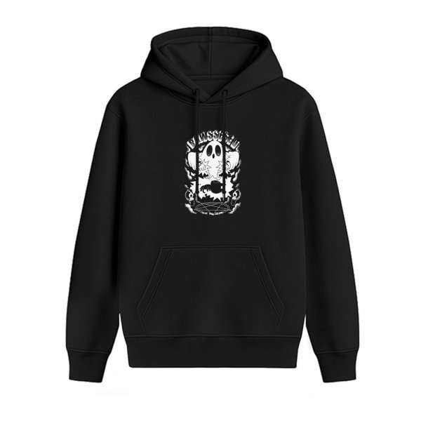Black Hoodie With Cute Ghost Graphic Print
