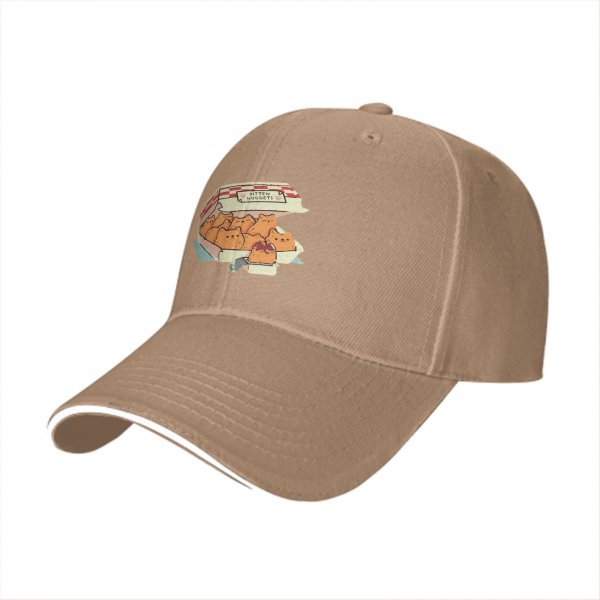 Black baseball cap with kitten nuggets takeout box graphic
