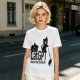 Olive green graphic t-shirt with CatGPT and mischievous cat prints