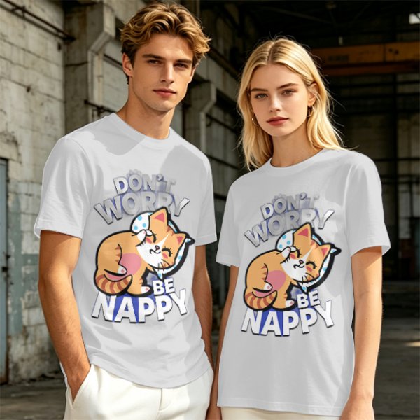 Olive T-Shirt with Don't Worry Be Nappy Sleeping Cat Graphic