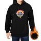 Black hoodie with cute crying cloud rainbow thunder graphic design