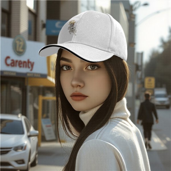 Black baseball cap with running dog graphic and gold text
