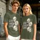 Olive Graphic T-Shirt with Live Laugh Love and Stacked Skulls