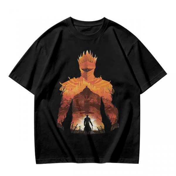 Olive T-Shirt With Giant Fire Warrior Silhouette And Small Knight Print