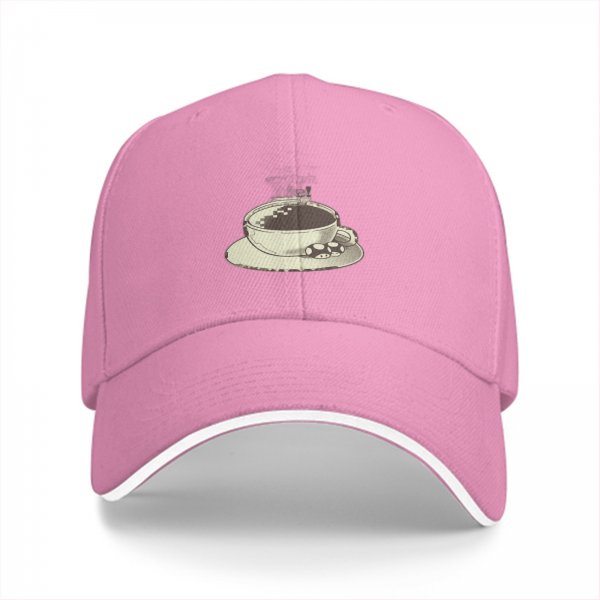Black Baseball Cap With Coffee Cup And Cookies Graphic