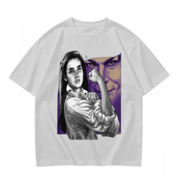 Olive T-shirt with vintage woman flexing arm graphic print