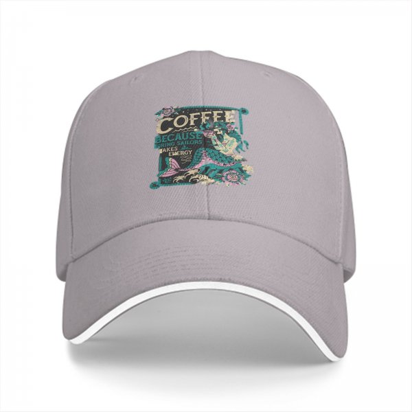 Black Baseball Cap With Mermaid Coffee Lover Graphic Design