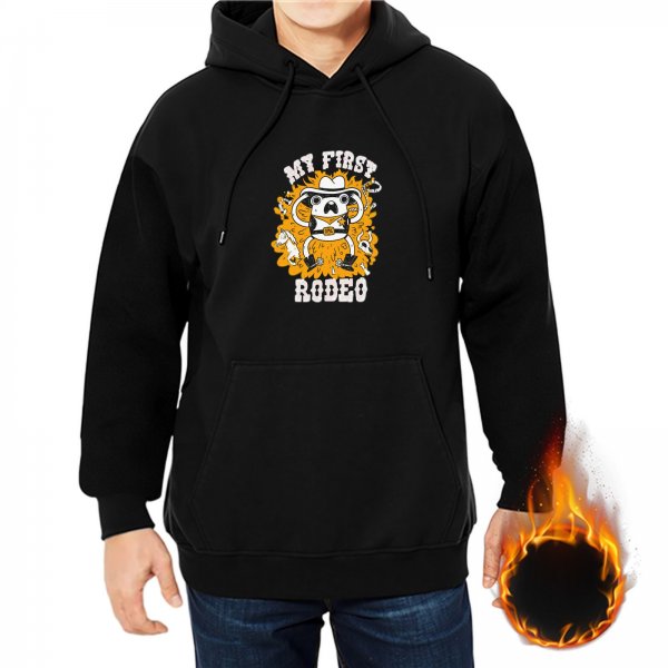 Black Hoodie With My First Rodeo Cowboy Panda Graphic