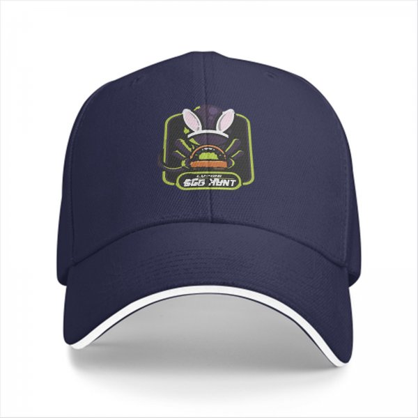 Black baseball cap with bunny ears egg hunt graphic design