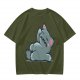 Olive T-Shirt With Embarrassed Gray Cat Graphic Print